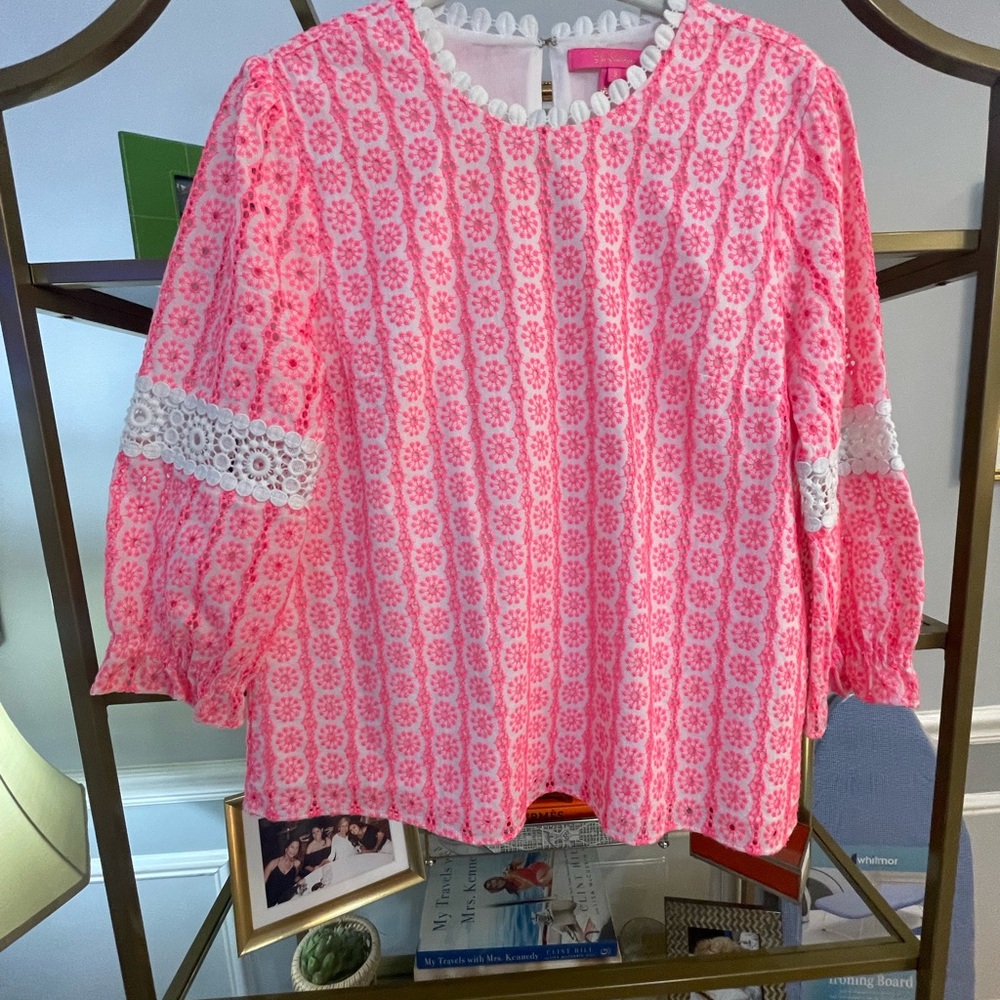 Lilly Pulitzer Pink Embellished Blouse Like New! Size 6